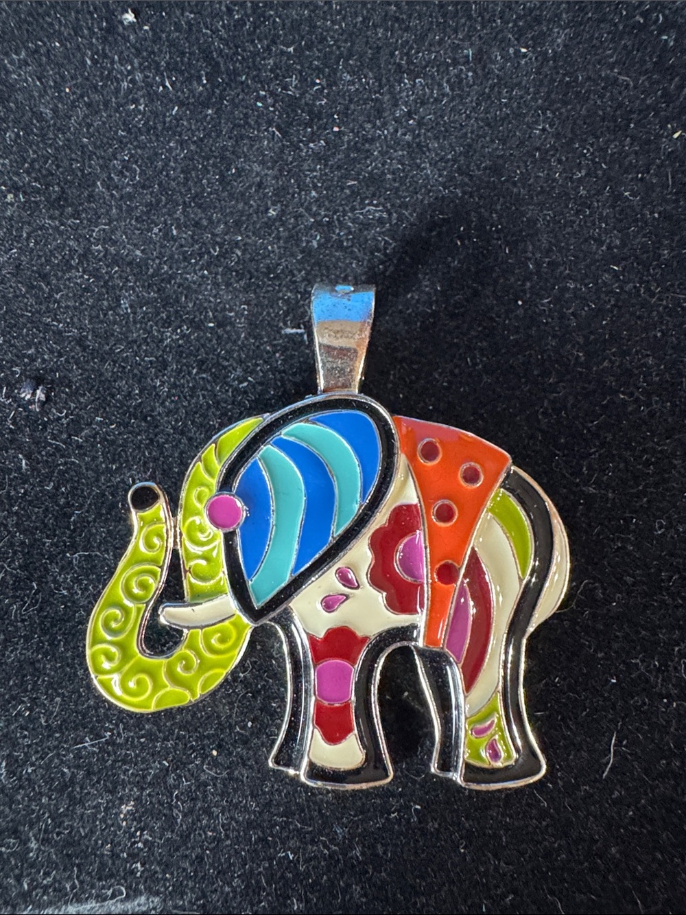 Colorful Enamel Elephant Pendant - Multicolor Home Accent wearable art - Picture 2 of 4